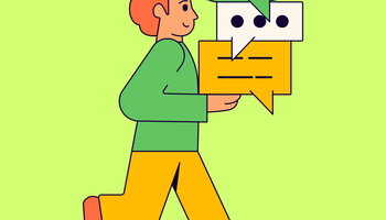 Man walking with word boxes in his hand 