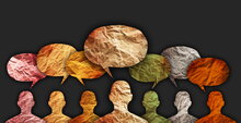 Image of faces with word bubbles above their head 