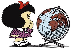 Mafalda looking at globe