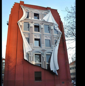 Art in façade of Gooderham building by Spanish artist