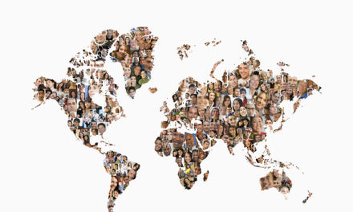 Image of World map created from people of different races and ethnicities